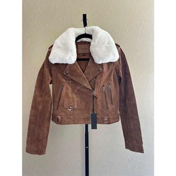 Blank NYC Alder Suede Faux Fur-Collar Moto Jacket Size S - Picture 2 of 5